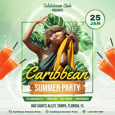 Carnival Flyer, Summer Posters, Caribbean Party, Afro Caribbean, Caribbean Carnival, Party Flyer Template, Summer Poster, Party Flyers, Flyer And Poster Design