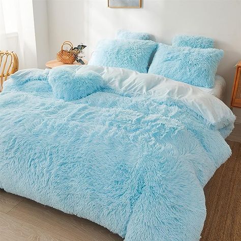 Blue Bed Set, Blue Bed Sheets, Mint Bedroom, Fluffy Duvet, Blue Bed, Blue Comforter Sets, Blue Bedding Sets, Bed Cover Sets, Blue Queen