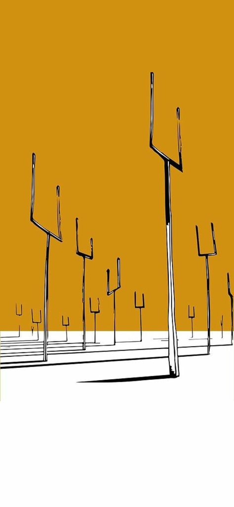 Yellow and white album cover with goal posts casting a shadow on the white ground. Many of the posts scattered out like cactus in a desert Origin Of Symmetry, Lockscreen Background, Muse Band, Next Wallpaper, Rock Album Covers, Goth Wallpaper, Phone Lockscreen, Band Wallpapers, Cover Wallpaper