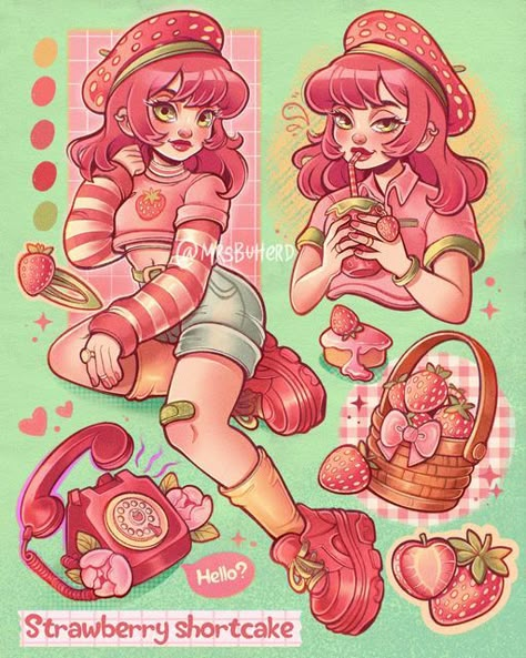 Daniela 🌸 on Instagram: "April theme on my Patreon is going to be Strawberry shortcake 🍓 Any fans of the cartoon here? 😊 . . . #illustrationdrawing #fanart #kawaiiart #artoninstagram #characterconcept #conceptdesign #illo #doodle #artchallenge #drawingchallenge #digitaldoodle #digitalart #pencildrawing #procreateart #sketchbook #visdev" Disney Character Art, Strawberry Shortcake Characters, Pinturas Disney, Dessin Adorable, Cute Art Styles, Blue Berry Muffins, Kawaii Drawings, Kawaii Art, Art Challenge