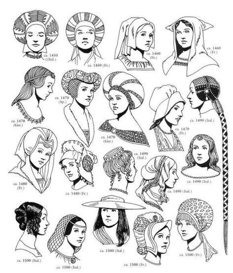 Reformation History, Medieval Hats, Medieval Hairstyles, History Fashion, Medieval Costume, Medieval Clothing, Poses References, Medieval Fashion, Women's Hats