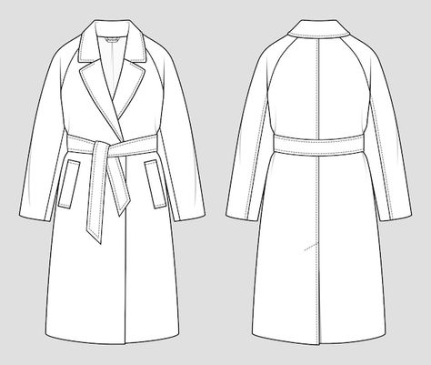 Vector coat with raglan sleeves and belt... | Premium Vector #Freepik #vector #jacket #jacket-design #jacket-mockup #collar Fashion Vector, Trench Dress, Flat Sketches, Drawing Vector, Belt Fashion, Fashion Sketch, Dress Flats, Abaya Designs, Belted Coat