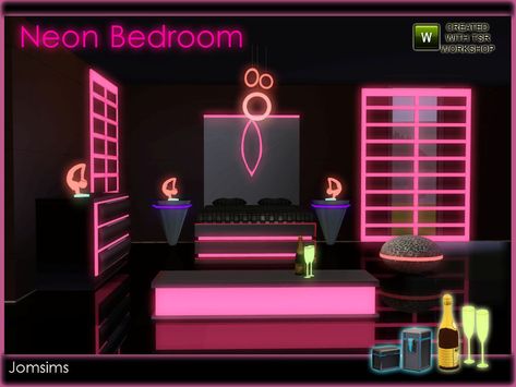 Room Ideas Neon, Sims 4 Room Ideas, Sims 4 Room, Sims 3 Cc, Die Sims 4, Sims 4 Traits, Neon Bedroom, Sims 4 Bedroom, Free Sims 4