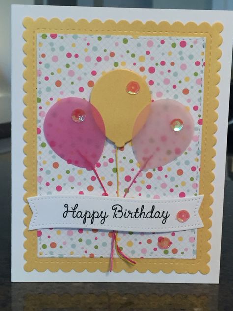 Balloon Birthday Cards Handmade, Stampin Up Girls Birthday Cards, Children’s Birthday Cards, Homemade Birthday Cards For Women, Children Birthday Cards, Birthday Cards For Children, Flowers Paper Craft, Cricut Birthday Cards, Happy Birthday Cards Handmade