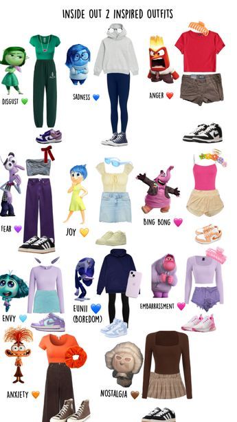 Check out maya_pinterest8's Shuffles Inside out 2 inspired outfits!! #fyp #viral #fypp #insideout2 #outfits Joy Inside Out Inspired Outfits, Inside Out Themed Outfits, Inside Out 2 Characters Costumes, Joy From Inside Out Inspired Outfits, Disney Bounding Inside Out, Inside Out Adult Costumes, Envy Inside Out Outfit Ideas, Diy Inside Out Costume, Costumes For 8 People