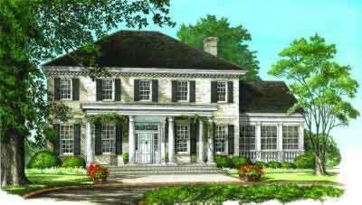 HousePlans.com 137-197 Greek Revival House Plans, Southern Colonial House Plans, Neoclassical House, Southern Colonial, Southern Style House Plans, Southern House Plan, Black Shutters, Colonial House Plans, Georgia Okeefe