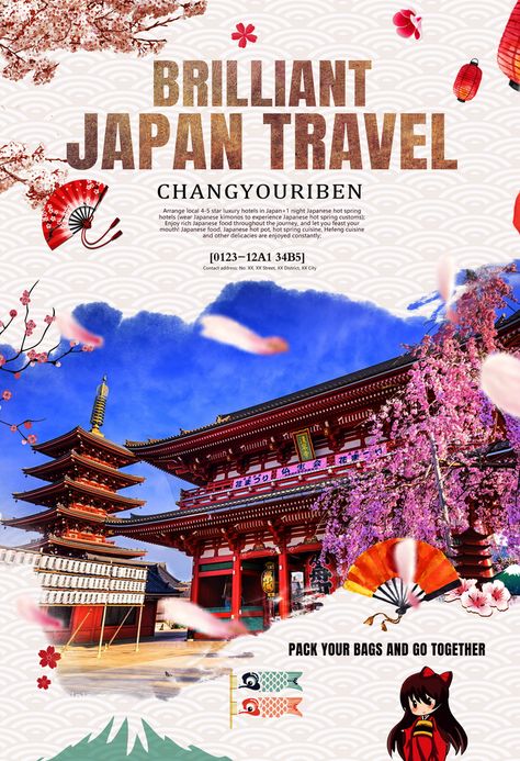 Travel Poster Design Ideas, Art Event Poster Design, Travel Agency Poster, Promotional Poster Design, Japan Moodboard, Japan Travel Poster, Travel Brochure Design, Poster Promotion, Travel Agency Logo