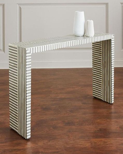 Farrah Gray Striped Bone Inlay Console Table Inlay Console Table, Bone Inlay Console, Miami Apartment, Contemporary Console, Bone Inlay Furniture, Statement Furniture, Inlay Furniture, Tall Table, Luxury Home Furniture