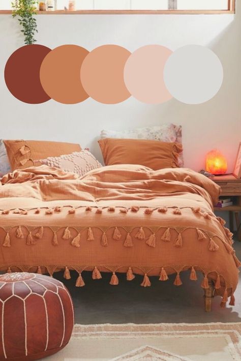 Peach Bedroom, Apricot Crush, Bedroom Orange, Bohemian Bedroom Decor, Cozy Room Decor, Color Palette Design, Room Inspiration Bedroom, Bedroom Colors, Room Decor Bedroom