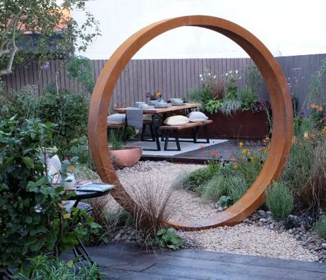 Moon Gate - Modern Corten Steel | Stark & Greensmith Love Your Garden, Alan Titchmarsh, Planter Trellis, Gate Kit, Moon Gate, Concrete Pad, Garden Screening, Chinese Garden, Decorative Screens