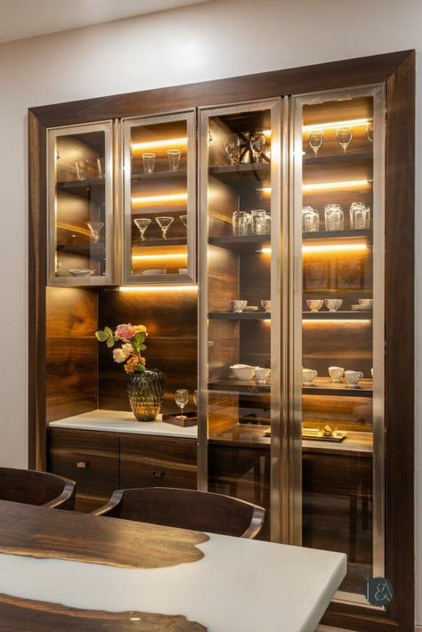 Luxury Crockery Unit Design Modern, Cutlery Unit, Crockery Units Modern, Crockery Unit Design Dining Rooms, Crockery Cupboard, Crockery Display, Hall Partition, Crockery Units, Kitchen Showcase