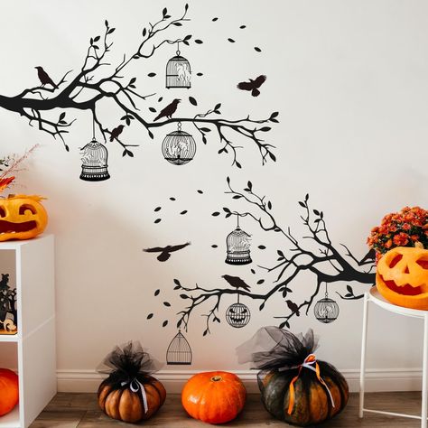 https://amzn.to/3LjqLNt Halloween Living Room Decor, Wall Room Decor, Halloween Living Room, Wall Art Decal, Halloween Window, Floor Decal, Black Crow, Walls Room, Pvc Wall