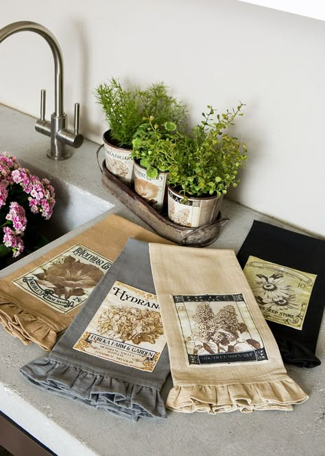 There's a vintage garden tea towel for everyone - no matter your favorite flower! Tea Towels Diy, Gray Towels, Linen Kitchen Towels, Cotton Hand Towels, Embroidered Towels, Linens And Lace, Lace Curtains, Diy Decor Crafts, Vintage Garden