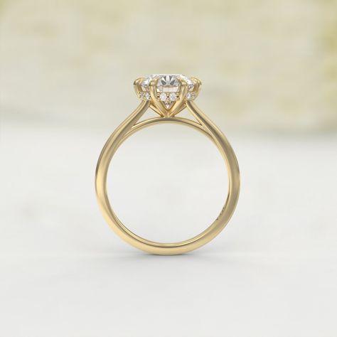 🎁We have extended our returns and exchange policy: Contact Us within 14 days of delivery Ship items back within 30 days of delivery 1ct Moissanite Engagement Ring with Hidden Halo Diamond - 14K/18K Gold, Cathedral Design, 6-Prong Setting ❥ The craft period is about 10-14 business days. ❥ Free shipping via DHL ❥ Available in a combination of 14Kt, 18kt, Rose Gold Yellow Gold, White Gold ❥ Arrives in our box, ready for gift-giving (and proposing ) ❥ GioielliRings Center Gem: Type- Moissanite Size-6.5 mm Weight-1ct (approx) Cut(Shape)-Round Color-DE Clarity-VS1 Hidden halo Type- natural diamond  Weight-0.06 ct (approx) Size: 12 x 1 mm Color-H Clarity-SI Cut(Shape)-Round SIZING Ring Sizes range from 4-9 US.  If you have any questions about sizing, please do not hesitate to reach out! Six Prong Cathedral Setting, 6 Prong Gold Engagement Ring, Gold Engagement Ring With Hidden Halo, 6 Prong Hidden Halo Engagement Ring, Round Engagement Ring With Hidden Halo, Hidden Halo Round Engagement Ring, Engagement Rings With Hidden Halo, Six Prong Round Engagement Ring, 6 Prong Round Engagement Ring