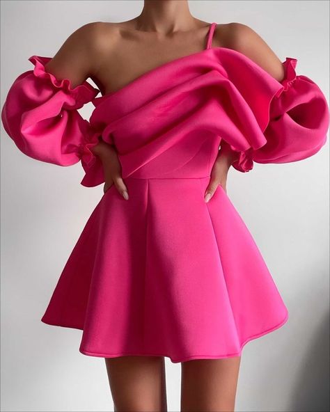 Scuba Material Dress Style, Scuba Fabric Dress, Pink Scuba, Label Packaging, Sleeve Ruffles, Pink Dress Short, Day At The Races, Structured Dress, Scuba Fabric