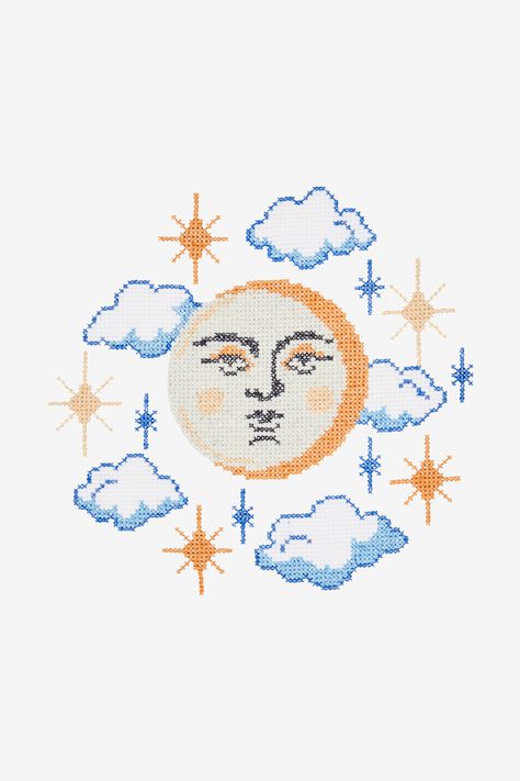 New Moon - DMC Moon Cross Stitch Pattern, Moon Cross Stitch, Flora Pattern, Stitching Patterns, Moon Pattern, Flamingo Pattern, Vintage Cross Stitches, Simple Cross Stitch, Cross Stitch Patterns Free