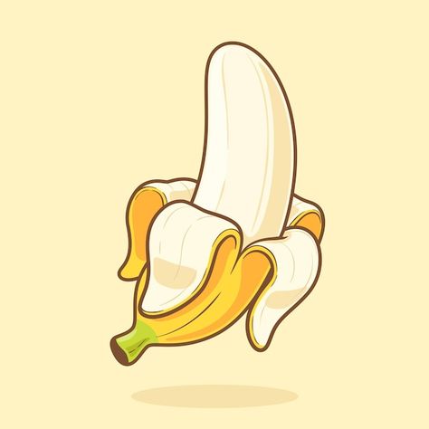 Banana Illustration Cute, Banana Cartoon Drawing, Banana Graphic Design, Banana Drawing Simple, Bananas Illustration, Peel Banana, Simple Illustration Style, Banana Icon, Banana Sketch