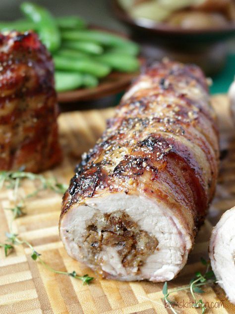 Bacon Wrapped Pork Loin, Bacon Wrapped Sausages, Dinner Pork, Bacon Wrapped Pork Tenderloin, Bacon Wrapped Pork, Pig Food, Stuffed Pork, Pork Loin Recipes, Pork Dinner