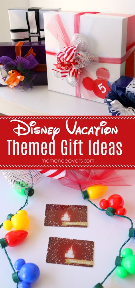 Fun Disney Themed Gift Ideas - perfect for giving the gift of a Disney! Sponsored by Disneyland Travel Gift Card Ideas, Surprise Disney Trip Reveal, Vacation Gift Basket, Disney Gift Basket, Vacation Gift Ideas, Disney Trip Reveal, Disney World Gifts, Disney Christmas Gifts, Disneyland Gifts