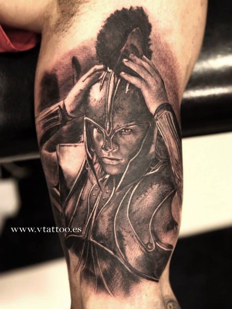 Tattoo of Brad Pitt in Troy Troy Tattoo, Calf Sleeve Tattoo, Greece Tattoo, Samurai Tattoo Sleeve, Herren Hand Tattoos, Athena Tattoo, Dbz Tattoo, Roman Tattoo, Gladiator Tattoo