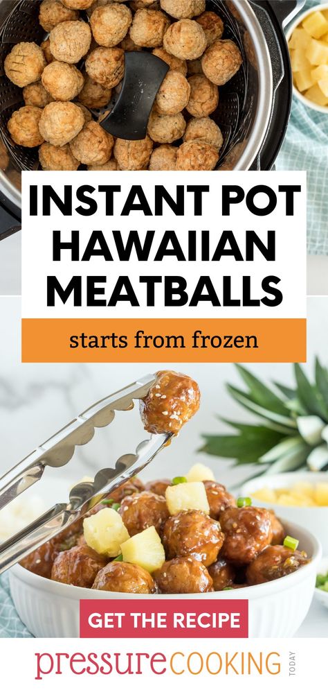 Hawaiian Meatballs Instant Pot Recipe Teriyaki Meatballs Instant Pot, Instant Pot Recipes For A Crowd, Frozen Meatballs Instant Pot, Instant Pot Hawaiian Meatballs, Teriyaki Pineapple Meatballs, Meatballs Instant Pot, Frozen Turkey Meatballs, Hawaiian Meatballs, Quick Appetizer