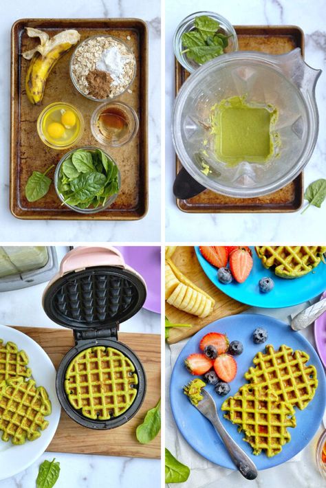 Spinach Banana Waffles, Spinach Waffles, Toddler Waffles, Baby Waffles, Baby Waffle Recipe, Banana Waffles Easy, Healthy Waffle Recipe, Banana Bread Cookies, Banana Waffles