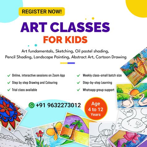 Educational Banner, Art Syllabus, Art Classes For Kids, Drawing Classes For Kids, Tutorial Class, Name Drawings, Drawing Classes, Reading Posters, Kids Painting