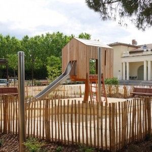 Playground Fence, Cubby Houses, Natural Playground, Playground Design, Landscape Architects, Parking Design, Urban Spaces, Contemporary Landscape, Garden Fence