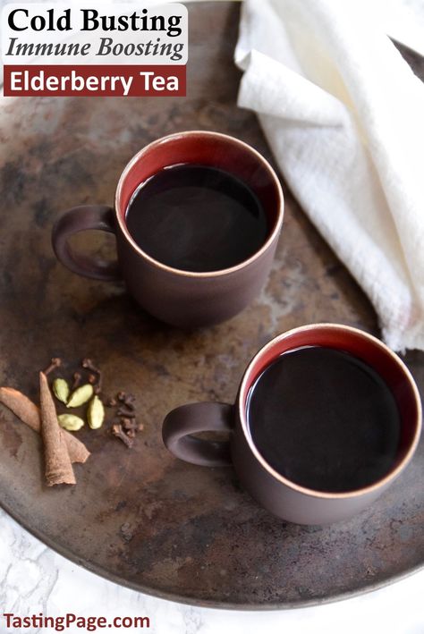 Immune Boosting Elderberry Tea — Tasting Page Elderberry Health Benefits, Elderberry Benefits, Elderberry Tea, Elderberry Recipes, Eating Vegan, Mocktail Recipes, Tasty Drinks, Elderberry Syrup, Organized Life