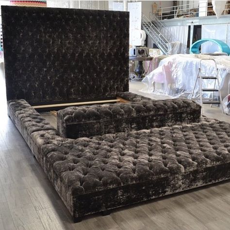 UNLIMITED FURNITURE GROUP on Instagram: “Grandioso Bed shown in crushed velvet. Available in multiple finishes and custom options. Please click link in bio for pricing” Modern Romantic Bedroom, Bed Frame Tall, Home Inspiration Living Room, Bed Storage Bench, Platform Bed King, Wide Bed, Tufted Bed Frame, Velvet Platform Bed, Aesthetic Interior Design