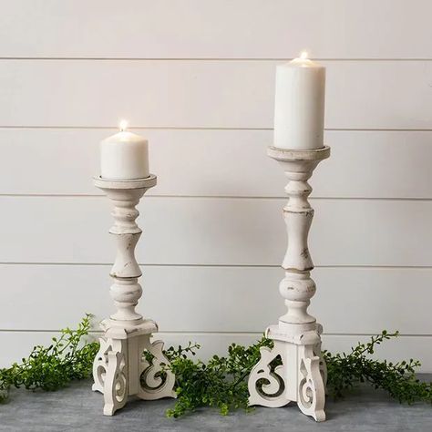 Chic Wood Candle Holder With Corbel Feet https://shrsl.com/3vc4s affiliate Distressed Candle Holders, Farmhouse Candle Holders, Shabby Chic Shelves, Farmhouse Candle, Bathroom Decor Signs, Red Farmhouse, Candle Stick Decor, Wood Candle Holder, Pillar Candle Holder