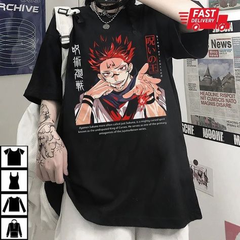 Jujutsu Kaisen Ryomen Sukuna, Dark Green Hoodie, Gojo Megumi, Sukuna Jujutsu, Bold Outfits, Painted Clothes Diy, Yuta Okkotsu, Fushiguro Megumi, Anime Streetwear