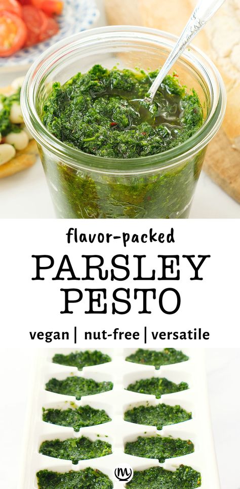 Parsley Recipes, Cheap Vegan Meals, Parsley Pesto, Basil Pesto Sauce, Salsa Recipes, Vegan Parmesan Cheese, Vegan Pesto, How To Make Pesto, Fall Recipe