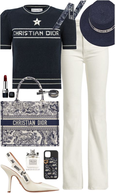 Dior Fashion Aesthetic, Dior Outfits Women Fashion, Dior Set Outfit, Christian Dior Outfits Women, Dior Shirt Outfit, Dior Sweater Outfit, Dior Style Outfit, Dior Clothes Casual, Dior Outfit Aesthetic