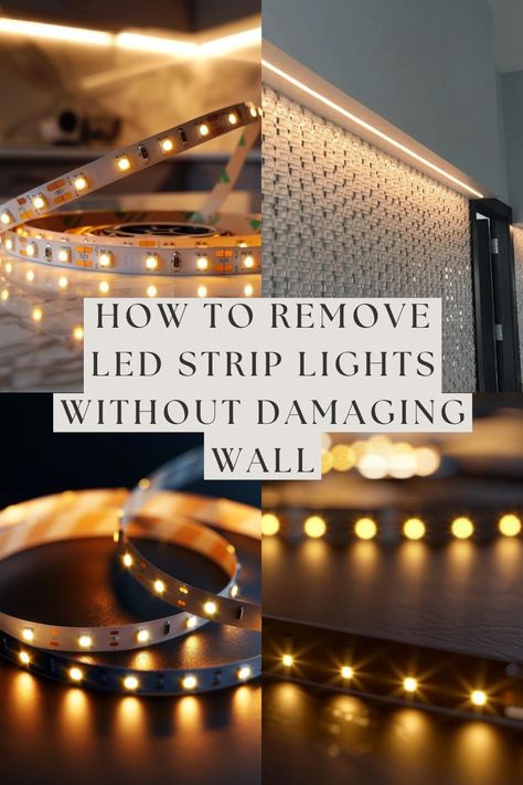 🛠️✨ Say goodbye to worries about wall damage when removing LED strip lights! Discover expert tips and tricks for safely uninstalling LED lights without leaving a trace. Click to learn more! 💡🏡 Led Strip Lights Around Window, How To Hang Led Strip Lights In Bedroom, Led Light Strip Ideas, Led Lights Strip Ideas, How To Remove Adhesive, Outdoor Kitchen Lighting, Led Lighting Diy, Led Diy, Led Strip Lights