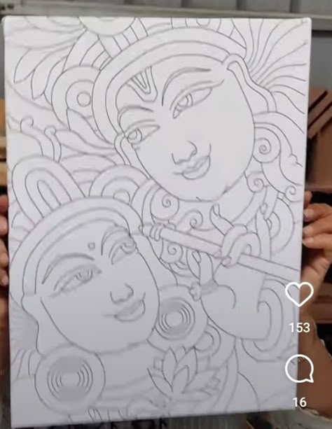 Kerala Mural Painting Outline, Mural Painting Outline Sketches, Simple Kerala Mural Painting Sketch, Mural Painting Outline, Kerala Mural Painting Outline Sketches, Outline Sketches, Mural Art Design, Buddhist Art Drawing, Modern Art Canvas Painting