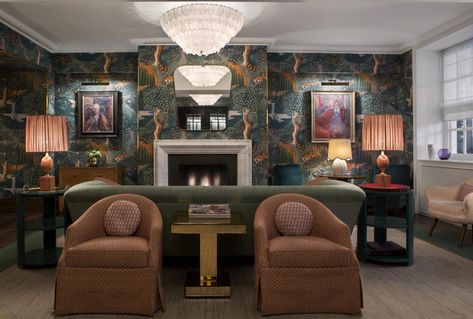 Martin Brudnizki Bloomsbury Hotel London, Martin Brudnizki, Coral Room, Exclusive Furniture, The Coral, Interior Architect, Commercial Design, Lounge Areas, Elle Decor