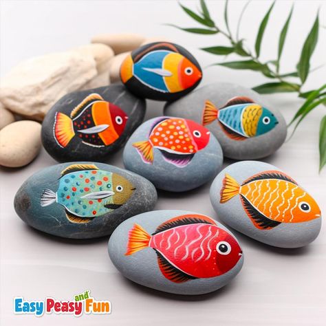 Fish Rock Painting Ideas Easy, Rock Painting Fish, Small Rock Painting Ideas, Painting Ideas Fish, Growth Activities, Personal Growth Activities, Fishing Crafts, Rock Painting Flowers, Painting Stones