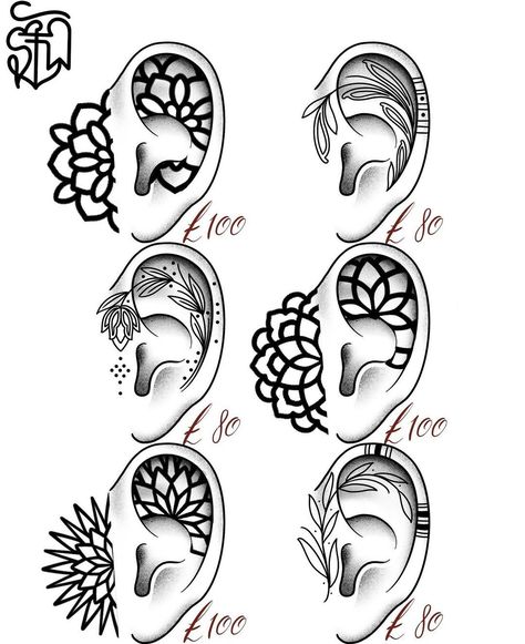 Ear Adornment Tattoo, Viking Ear Tattoo, Ear Tattoo Design, Shen Long Tattoo, Third Eye Tattoos, Love Symbol Tattoos, Eye Tattoos, Behind Ear Tattoos, Boho Tattoos