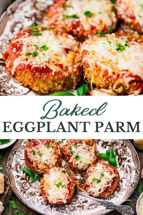 My grandmother's easy baked eggplant Parmesan recipe is a delicious vegetarian dinner with just 15 minutes of prep! This recipe simplifies the classic Italian dish for a quick-prep, family-friendly weeknight meal. Serve it with a side of spaghetti, a simple green salad, and a basket of garlic bread. Baked Eggplant Parmesan, Dinner Suggestions, Delicious Vegetarian Dinner, Eggplant Recipes Easy, Eggplant Parmesan Baked, Eggplant Recipes Parmesan, The Seasoned Mom, Easy Vegetarian Dinner, Eggplant Dishes