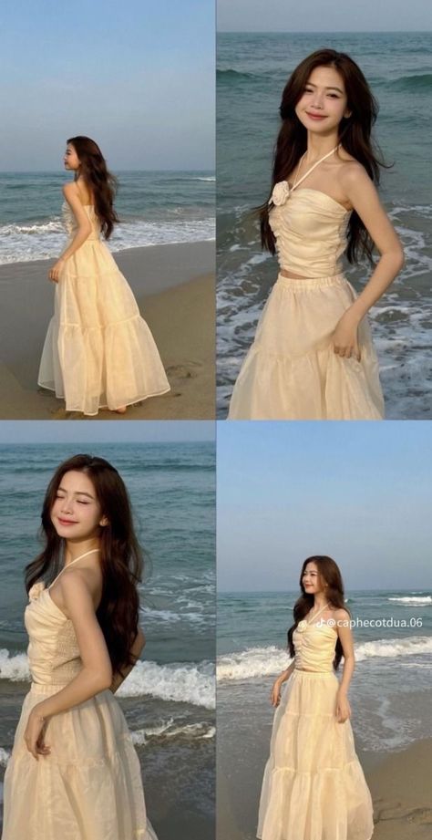 Sea Poses Photo Ideas, Korean Photoshoot, Beach Photo Inspiration, Kenting, Summer Outfits Curvy, Beachy Outfits, Gowns Dresses Elegant, Beach Photography Poses, Stylish Photo Pose