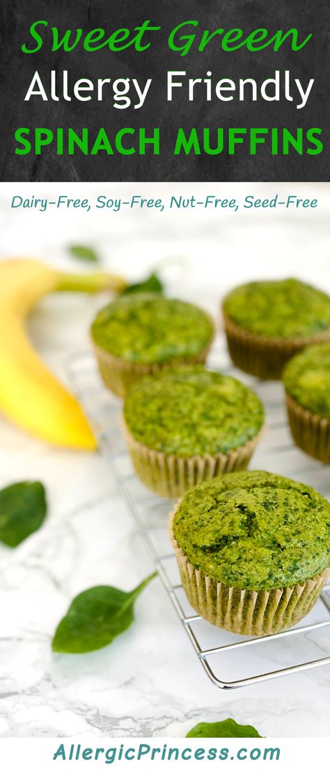 SWEET GREEN SPINACH MUFFINS (DAIRY FREE) - ALLERGIC PRINCESS Muffins Dairy Free, Dairy Free Waffles, Peanut Free Desserts, Princess Food, Spinach Muffins, Food Allergies Awareness, Cuisinart Food Processor, Nut Free Recipes, Healthy Breakfasts