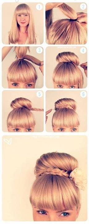 Tinkerbell Bangs Hairstyle, A Messy Bun, Side Hairstyles, Fast Hairstyles, Easy Hairstyle, Hairstyle Tutorial, Hair Dos, Messy Bun, Ponytail Hairstyles