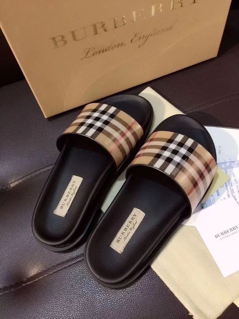 Burberry Slippers, Pretty Sandals, Pretty Shoes Sneakers, Fashion Slippers, Cute Nike Shoes, Fresh Shoes, Hype Shoes, Girly Shoes, Burberry Shoes