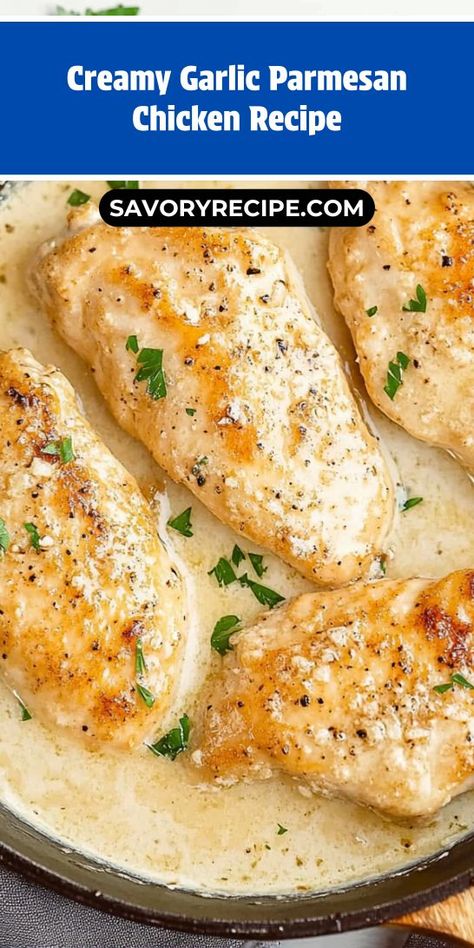 Want to impress with an easy yet scrumptious dish? This Creamy Garlic Parmesan Chicken Recipe transforms simple chicken breasts into a rich and savory meal! Bookmark this recipe for your next dinner party or cozy night in—you’ll love the creamy flavor that everyone will rave about! Creamy Garlic Parmesan Chicken, Healthy Chicken Meal Prep, Garlic Chicken Breast Recipes, Chicken Breast Dishes, Savory Recipe, Wholesome Meals, Creamy Garlic Chicken, Easy Chicken Breast, Baked Chicken Parmesan