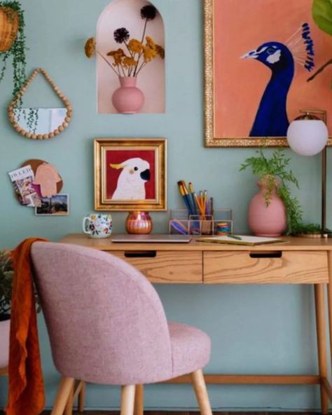 Embrace the rainbow with these colorful small office ideas (image via Justina Blakeney) Paint Patio, Jungalow Decor, Floor Stencil, Patio Floor, Floor Paint, A Desk, Decor Living Room, Eclectic Home, Home Office Design