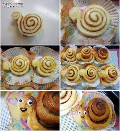 Snail Shaped Food, Snail Party Ideas, Snail Bread, Snail Cake, Kids Cooking Recipes, Bread Shaping, Felt Roses, Funny Kitchen, Shapes For Kids