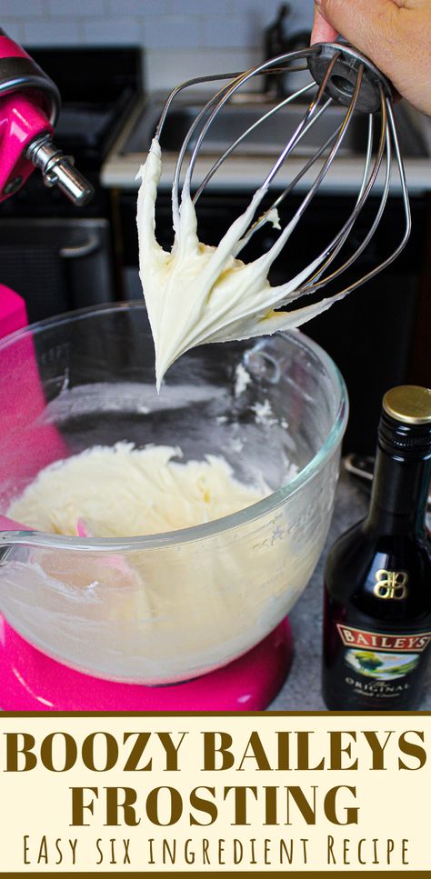 This boozy Baileys frosting recipe is packed with that deliciously creamy Baileys flavor! It's perfect for topping cupcakes and frosting cakes! #baileysfrosting #irishcreamfrosting #baileysbuttercream Irish Cream Buttercream Frosting, Baileys Whipped Cream Frosting, Baileys Cream Cheese Frosting, Baileys Icing Recipe, Baileys Buttercream Frosting, Boozy Frosting, Baileys Cake Recipe, Baileys Flavor, Buttercream Consistency