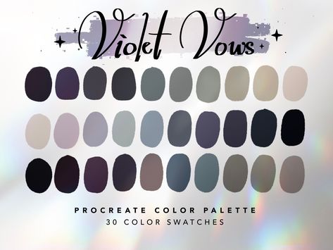 Violet Vows Color Palette For Procreate This color palette contains 30 color swatches to use in Procreate App. These colors were handpicked and were inspired by goth wedding themes. ⭐️ || YOU WILL RECEIVE || ⭐️ 1 x Procreate Palette Instructions 1 x JPG file with all swatches 1 x Violet Vows Color Palette for Procreate || .swatches file ⭐️ || HOW TO USE || ⭐️ 1. You will receive an email after you complete checkout with a link to download the files. 2. You can also log into your Etsy account on Medieval Fantasy Color Palette, Witch Aesthetic Colour Palette, Blackberry Color Palette, Cold Colour Palette, Vampire Color Palette, Goth Color Palette, Witchy Color Palette, Goth Wedding Theme, Gothic Color Palette