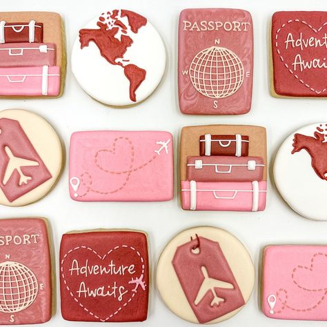 Travel Sugar Cookies, One Dozen Cookies, Custom Travel Cookies, Passport Cookies, Adventure Cookies, Birthday Cookies, Royalicing Cookies - Etsy Luggage Tag Cookies, Travel Cookies Decorated, Suitcase Cookies, Adventure Cookies, Vacation Cookies, Travel Cookies, Fresh Cookies, Handmade Cookies, Cookies Birthday